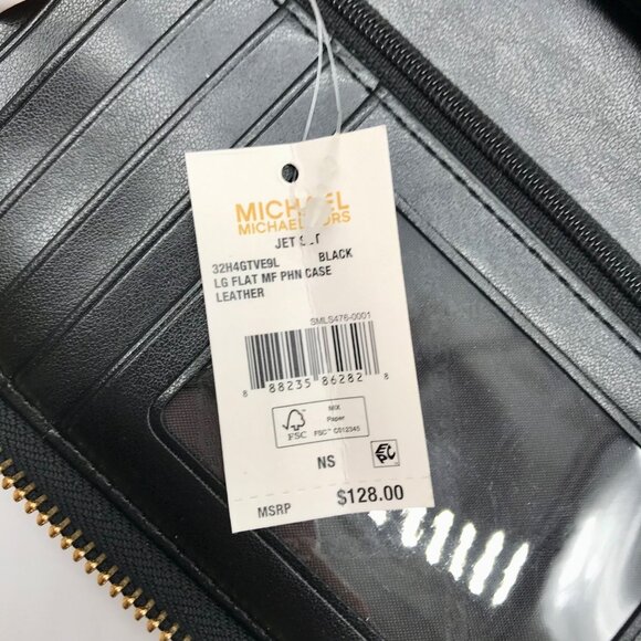 Michael Kors Black Leather Jet Set Large Flat Multifunction Smartphone Wristlet - Picture 11 of 12